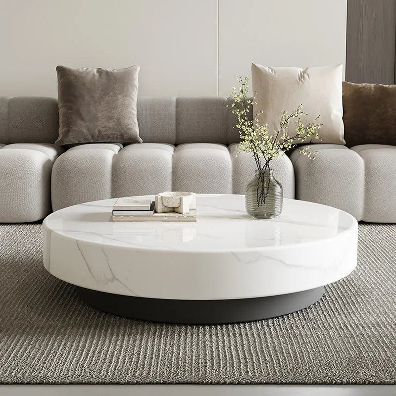 Marble Nordic Minimalist Coffee Table Round Marble Top — White | KIMLUD