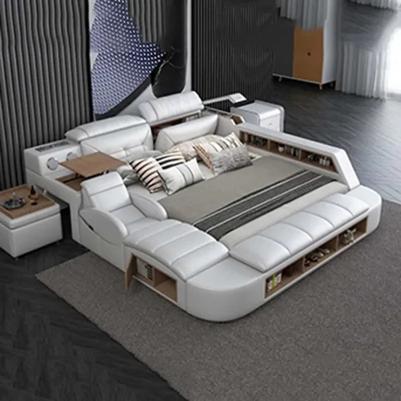 Adjustable Electric Double Bed Frame with Massager - Modern Multifunctional King Size Furniture Set