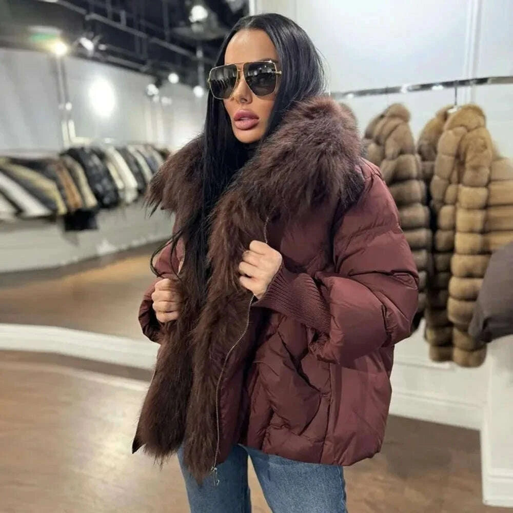 KIMLUD, OFTBUY Large Real Raccoon Fur Jacket Knit Sleeve Real Fur New Winter Puffer Jacket Women White Duck Down Coat Oversized Feather, KIMLUD Womens Clothes