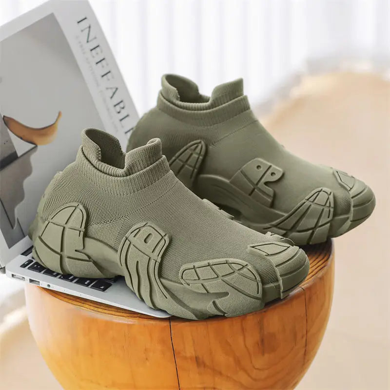 Breathable Air Mesh Sneakers Casual Slip-On With Tonal Gray Overlays — Black | KIMLUD