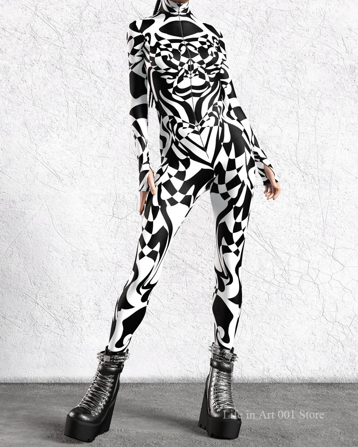 Zentai Suit – Patterned – Polyester – Black and White | KIMLUD