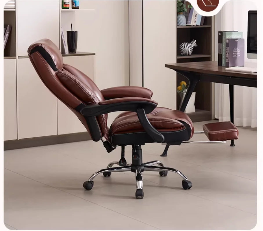 Leather Boss Chair Executive Swivel Office Chair With Height Adjustable Metal Frame — Black | KIMLUD