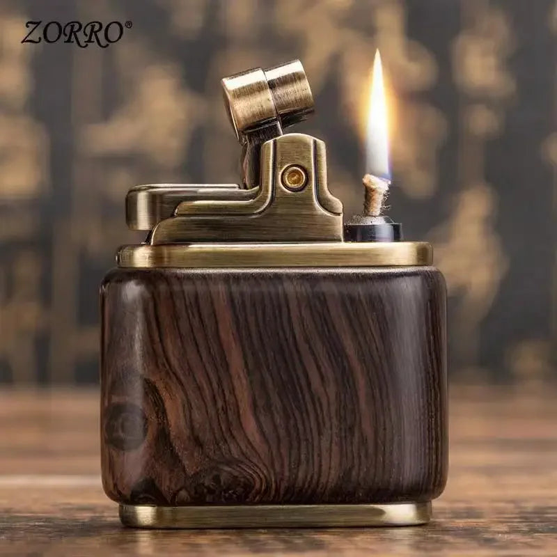 ZORRO Retro Kerosene Lighter Oil Gasoline Wood Metal Lighter Grinding Wheel Brass Core Cigarette Lighter Gadget Collection Gift