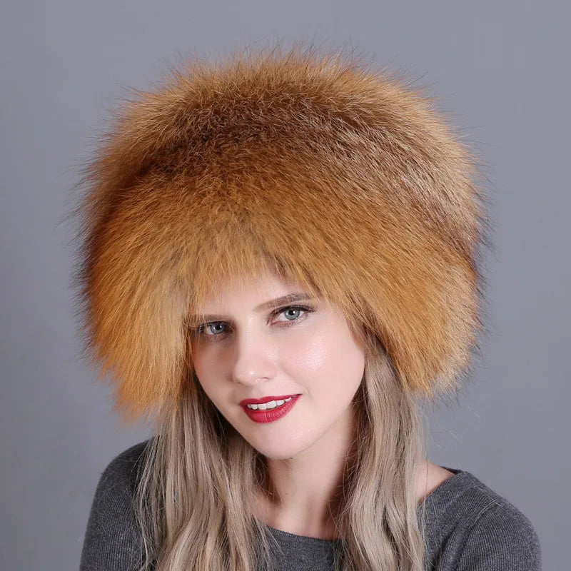 Fur hat for ladies thickened warm ear-protecting with tail snow and wind trendy