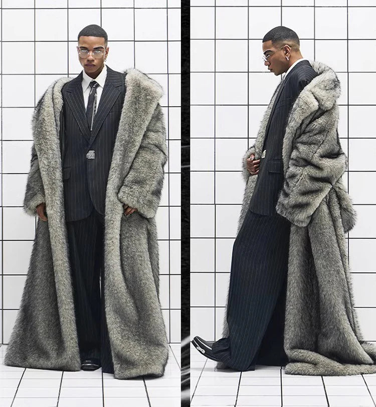 Men's Fur Coat – Fox Fur Lapels – Long Overcoat | KIMLUD