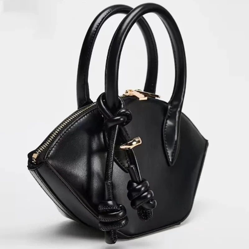 PU Leather Fan-Shaped Bucket Bag With Large Capacity And Appliques — Black | KIMLUD