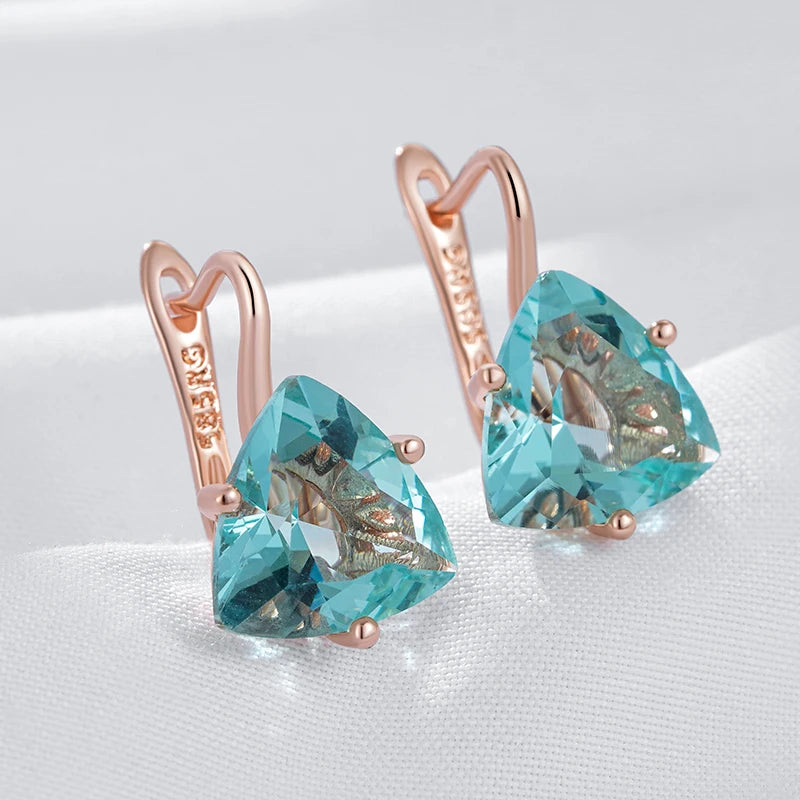 Rose Gold Dangle Earrings Green Natural Zircon Drop — Green | KIMLUD