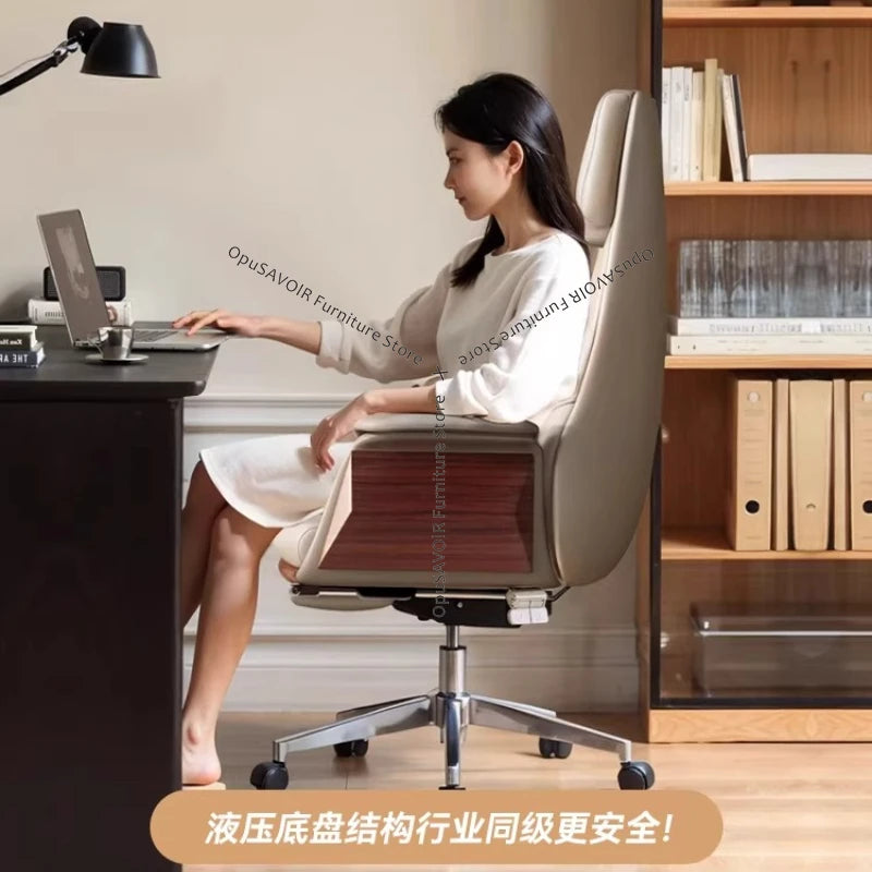 Genuine Leather Solid Office Chair — Beige | KIMLUD