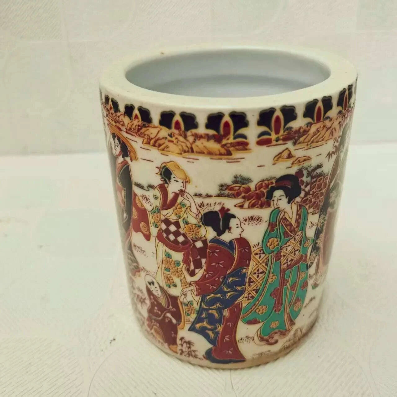 KIMLUD, Chinese Old Pink Porcelain Japanese Ladies Pattern Round Pen Holder Vase, KIMLUD Womens Clothes