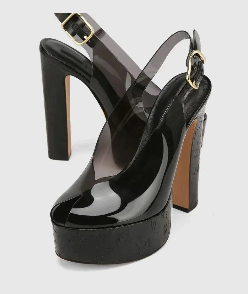 Sandals – Thick Sole High Heel Platform – Platform – Transparent | KIMLUD