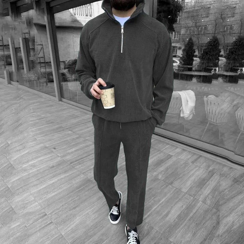 KIMLUD, New Men's Corduroy Two Piece Sets Fashion Casual Long Sleeve Sweatshirts and Pants Trend Streetwear Spring Autumn Men Tracksuits, KIMLUD Womens Clothes