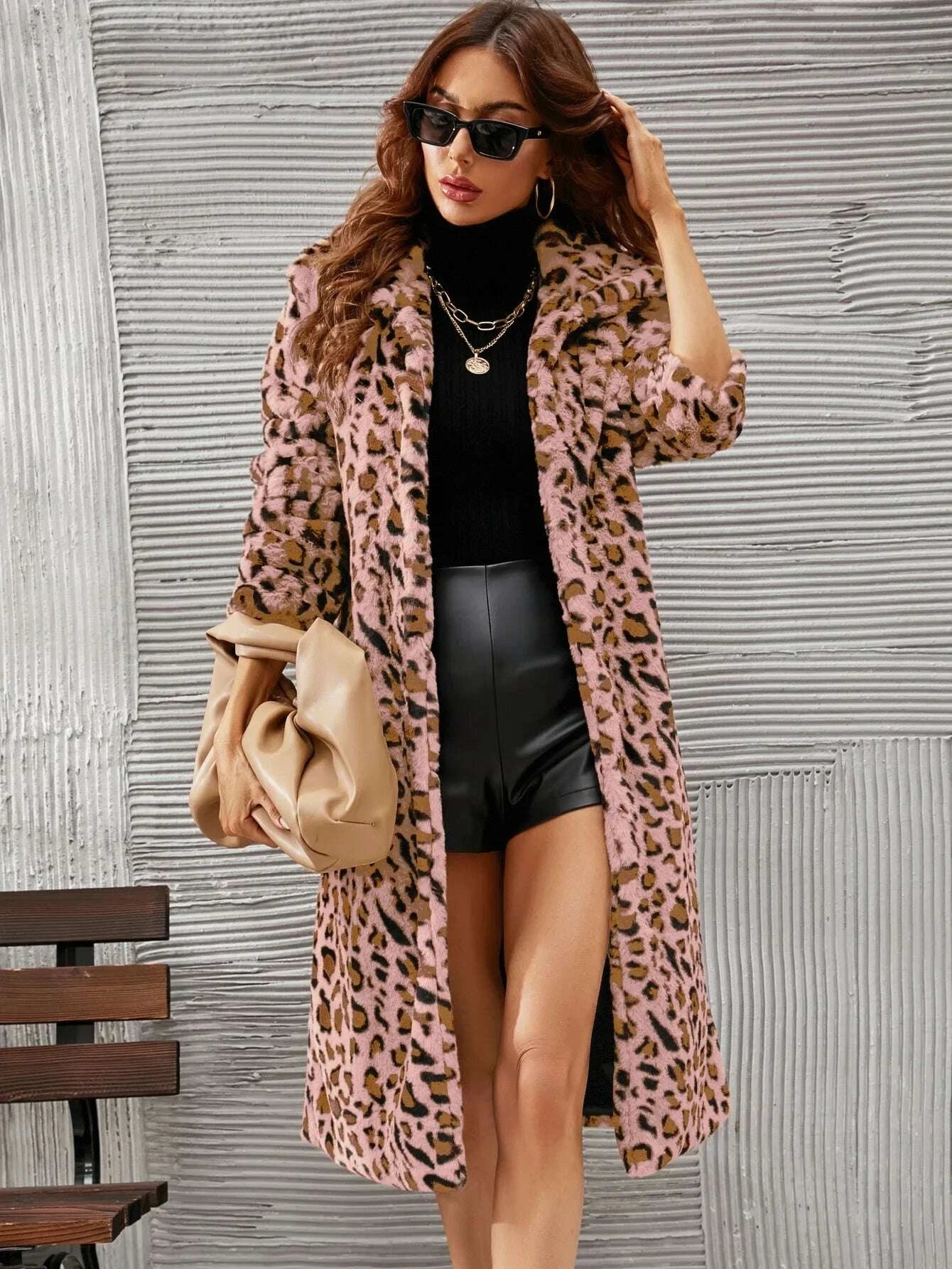KIMLUD, Autumn Winter New Fashion European American Women's Leopard Casual Trendy Loose Faux Fur Coats Female Daily Luxury Clothes Tops, KIMLUD Womens Clothes