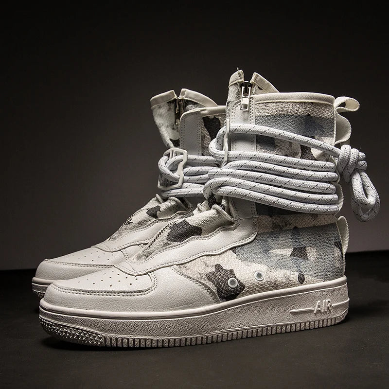 Unisex High-Top Platform Boots – Cross-Tied – Black and White | KIMLUD