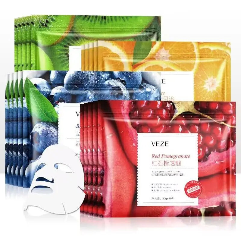 30Pcs Face Mask Sets Fresh Fruit Face Care Sheet Masks Hydrating Anti-aging Oil Control Acne Treatment Facial Mask Skin Care Set