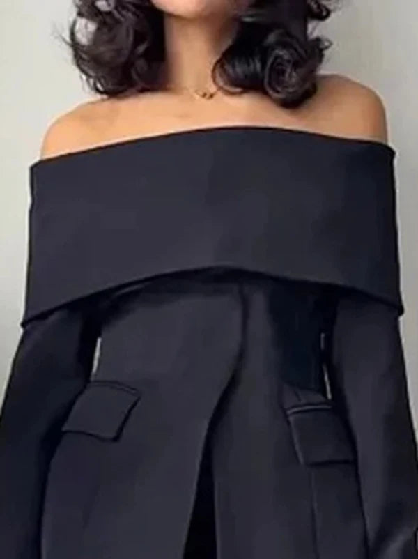 Off-The-Shoulder Coats & Jackets Zipper Front - Solid Color | KIMLUD