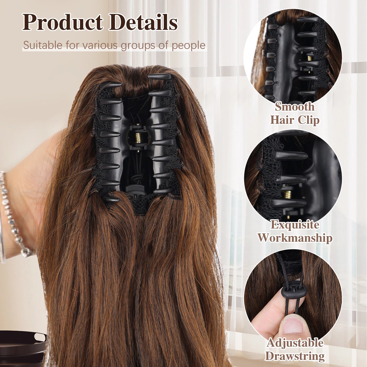 Synthetic Claw Ponytail Extensions 20inch Wavy Clip Claw Ponytail Hair for Women Ladies Daily Party Holiday