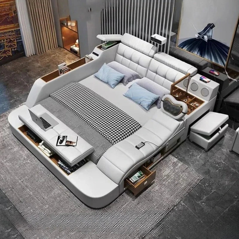 Modern Aesthetic Double Bed Multifonction Storage Salon King Double Bed Luxury Smart Lit Intelligent Multifonctions Furniture
