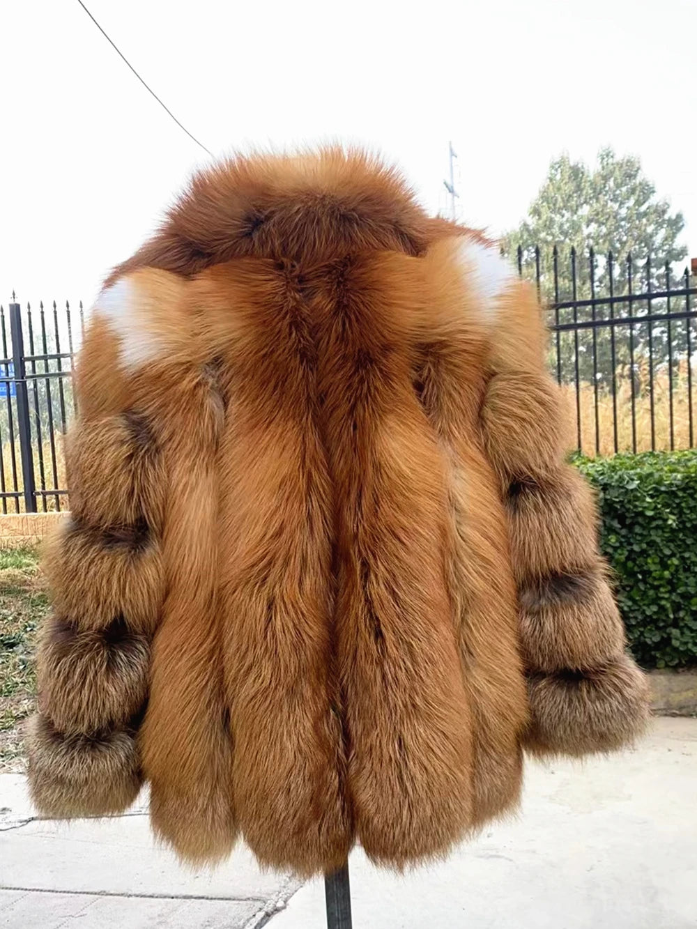 KIMLUD, Real Red Fox Fur Jacket With Hood Women Plus Size Long Sleeves Winter Luxury Female Hooded Fox Fur Coat With Collar, With Collar / S, KIMLUD Womens Clothes