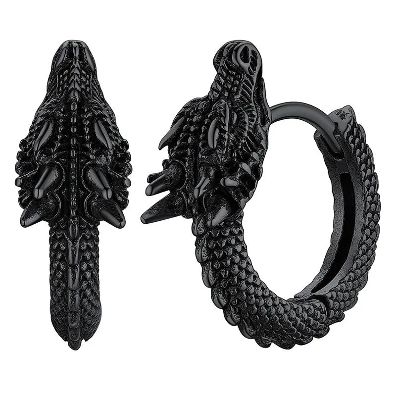 Retro Hip-hop Stainless Steel Gold Color Dragon Hoop Earrings Women's Men Punk Personality Cool Streetwear Jewelry Accessories