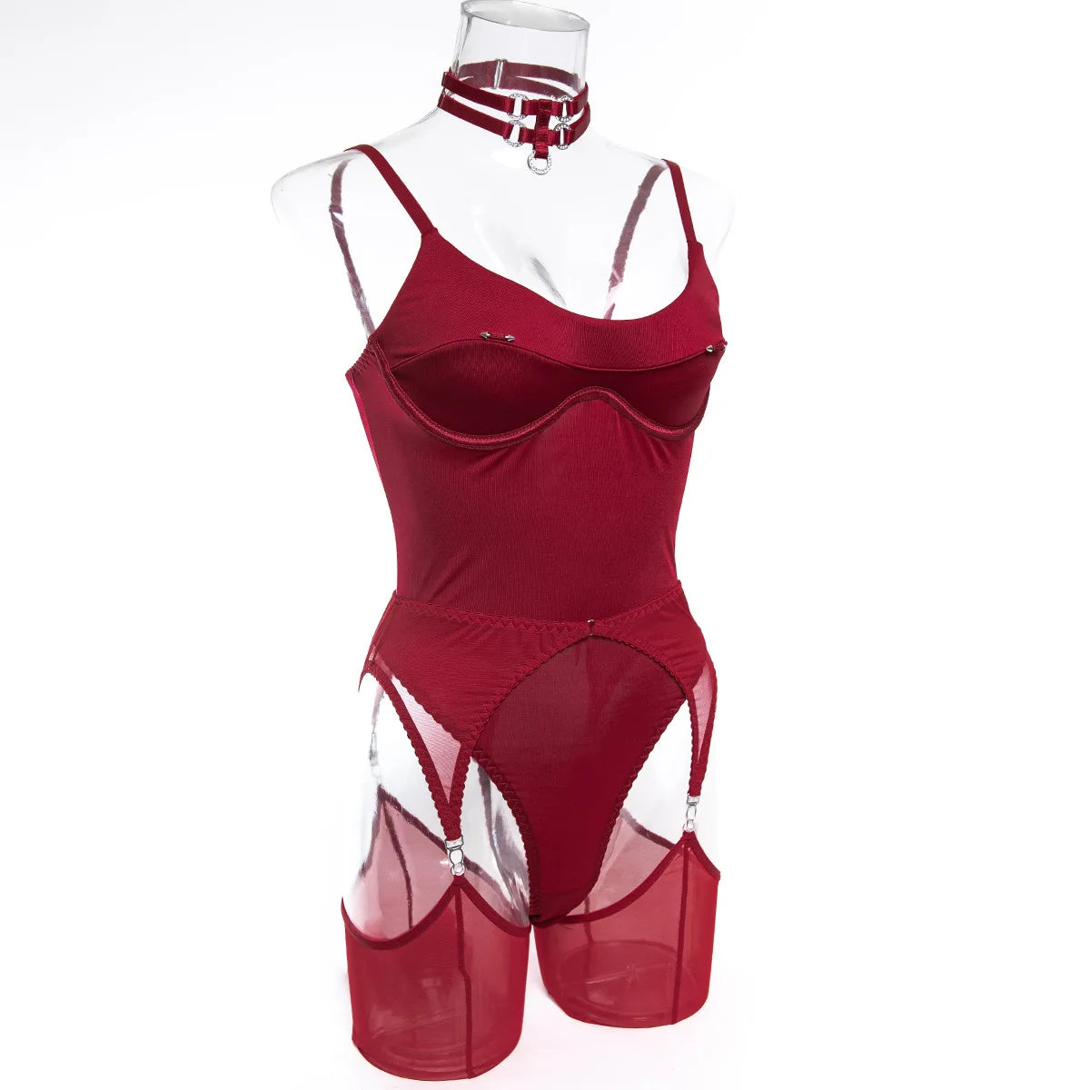 Polyester Elastane Lingerie Bodysuit Open Crotch — Black | KIMLUD