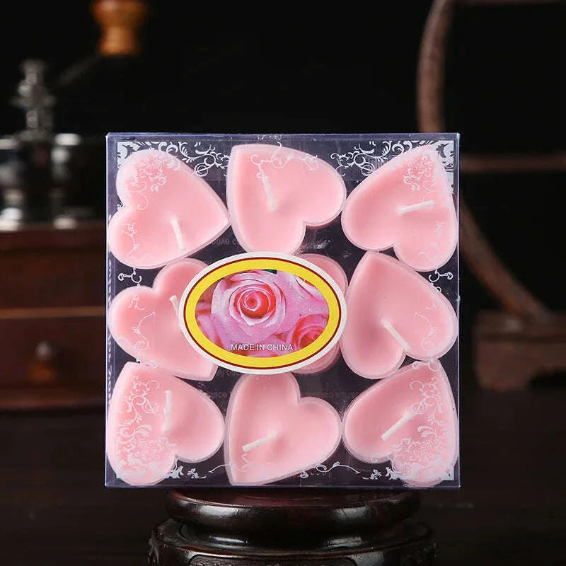 KIMLUD, 9pcs Heart-Shaped Scented Tea Candles Set Wedding Supplies Romantic Decor Creative Love Candle Marriage Proposals Birthday Gift, KIMLUD Womens Clothes
