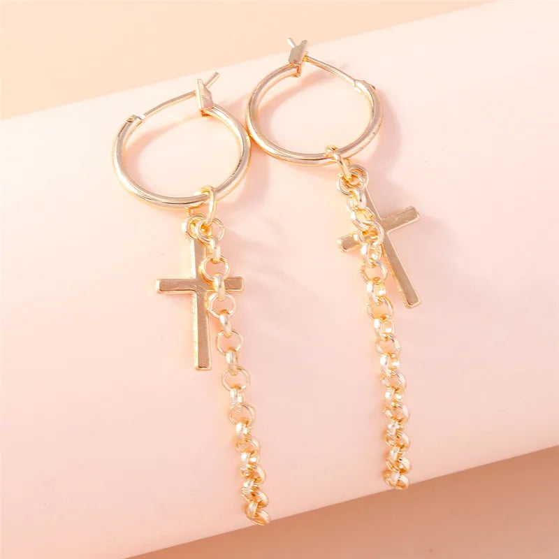 Silver-Tone Cross Earrings Zircon Crystal Dangle — Silver | KIMLUD