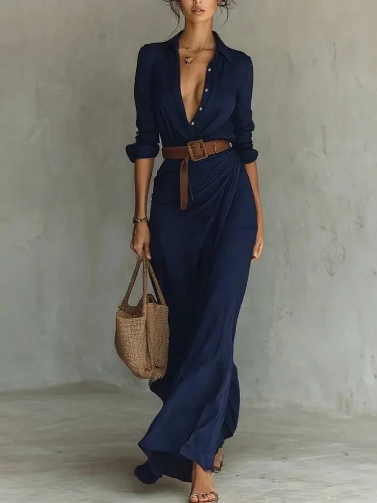 Polyester Satin Dress — Slim A-Line Irregular Hem — White | KIMLUD