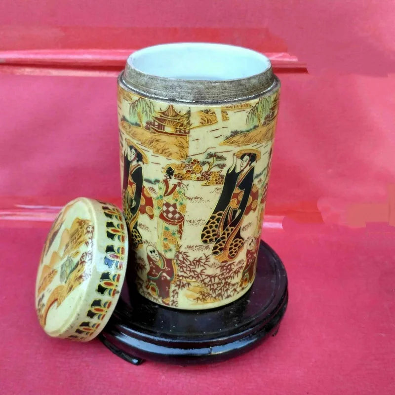 Chinese Creative Antique rose porcelain Tea Jar Tea Tube Home Collection Ornament Crafts