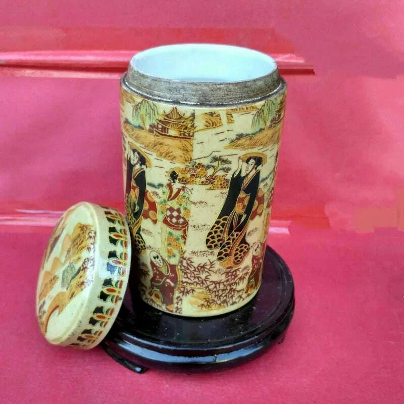 KIMLUD, Chinese Creative Antique rose porcelain Tea Jar Tea Tube Home Collection Ornament Crafts, KIMLUD Womens Clothes