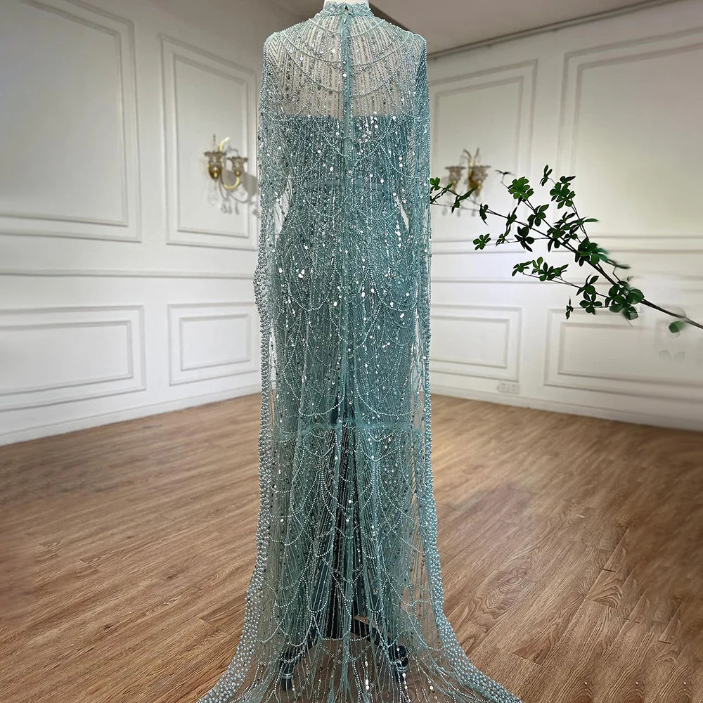 Beaded Gown With Mermaid Cape — Dubai Nude | KIMLUD