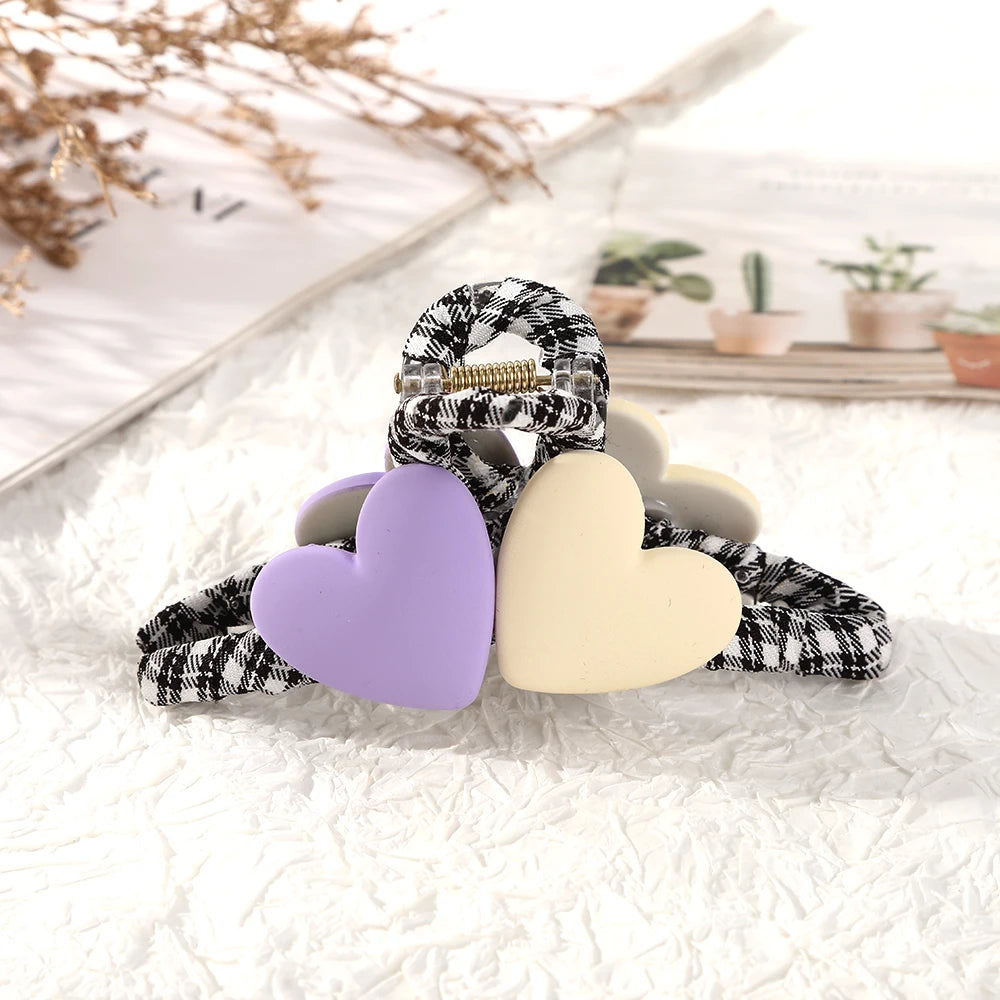AWAYTR New Korea Heart Shape Acrylic Hair Claws Crab Large Pearl Claw Clips for Woman Girls Bath Barrette Lady Fashion Headdress - KIMLUD