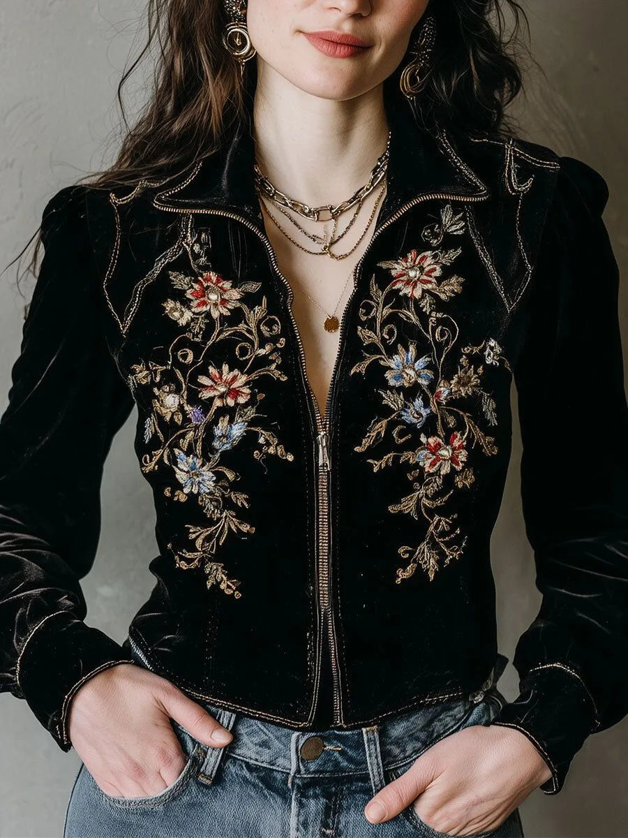 Women's Jacket Coat Autumn Zipper-fly Lapel Collar Floral Printed Short Coat Vintage Chic Woman Casual Outerwear Coat Tops