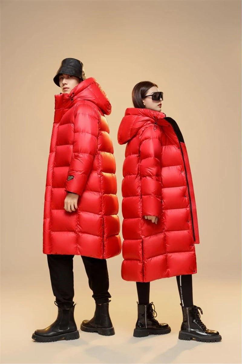 Top Grade Women Red 90% White Goose Down Thick(Winter) Warm X-Long Jackets 2023 New Arrivals Female Hooded Down Parka