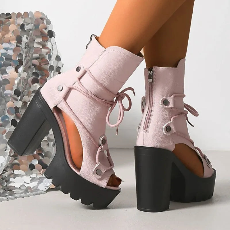 Platform Ankle Boots – Open Toe – Platform Silhouette | KIMLUD