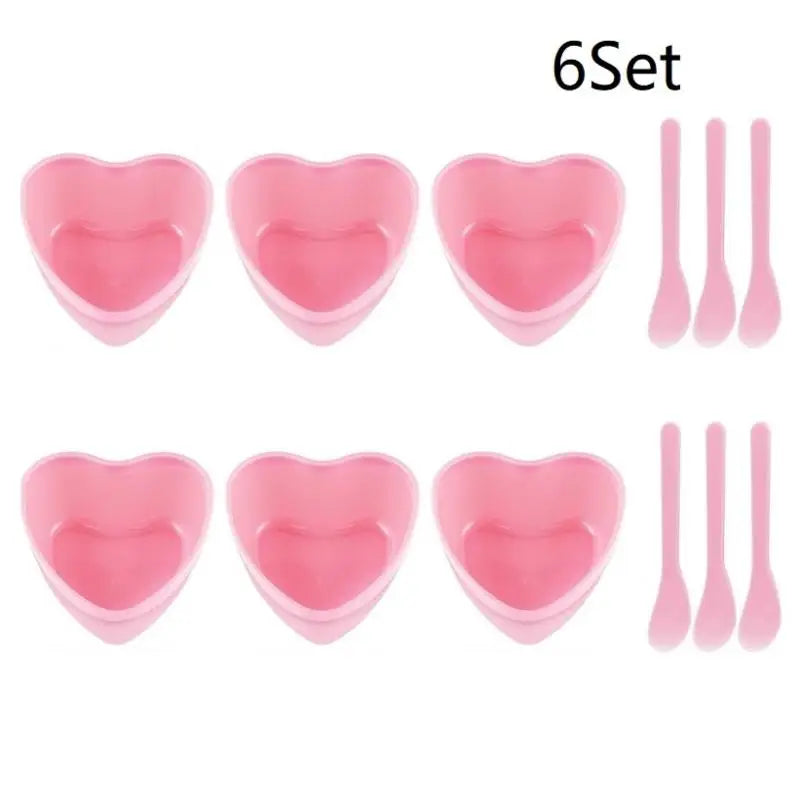 6/12 Pcs Heart Shaped Facial Mask Mixing Bowl With Scraper Plastic DIY Skin Care Tool, Suitable For Family And Salon