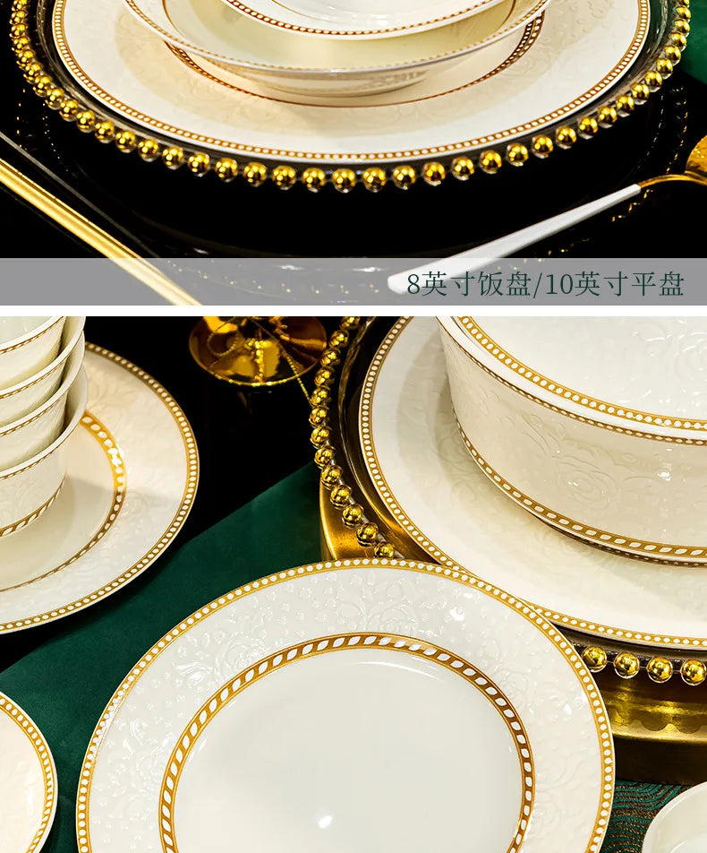 Bone China Bowl With Relief Rose And Gold Trim — White | KIMLUD