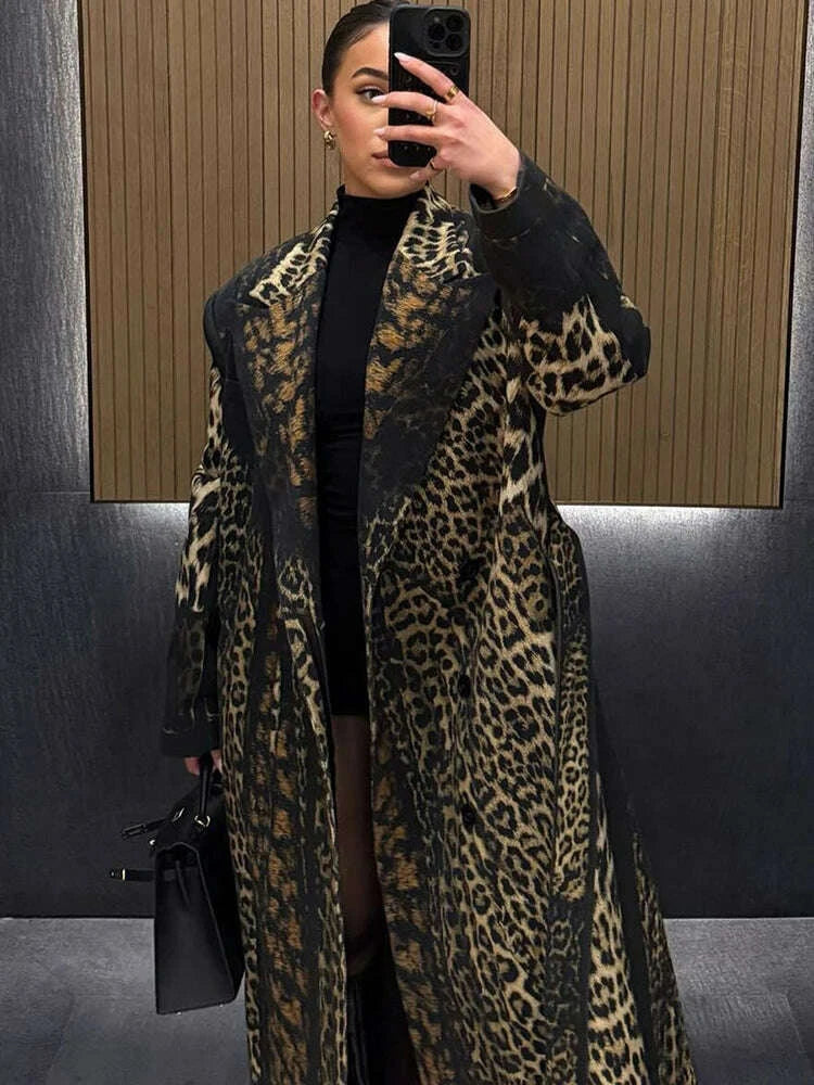KIMLUD, Sisterlind Hipster Coat Women Trench Fall Warm Lapel Neck Leopard Print Full Sleeve Coquette Street Adjustable Belt Lady Outwear, KIMLUD Womens Clothes
