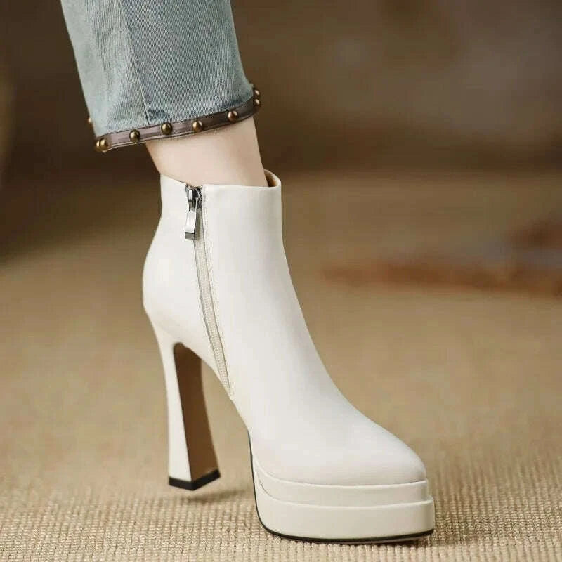 KIMLUD, 2025 New Ultra-high Heel Stretch Boots for Women Autumn Winter New Style Pointed-toe Thick-soled Waterproof Platform Ankle Boots, KIMLUD Womens Clothes