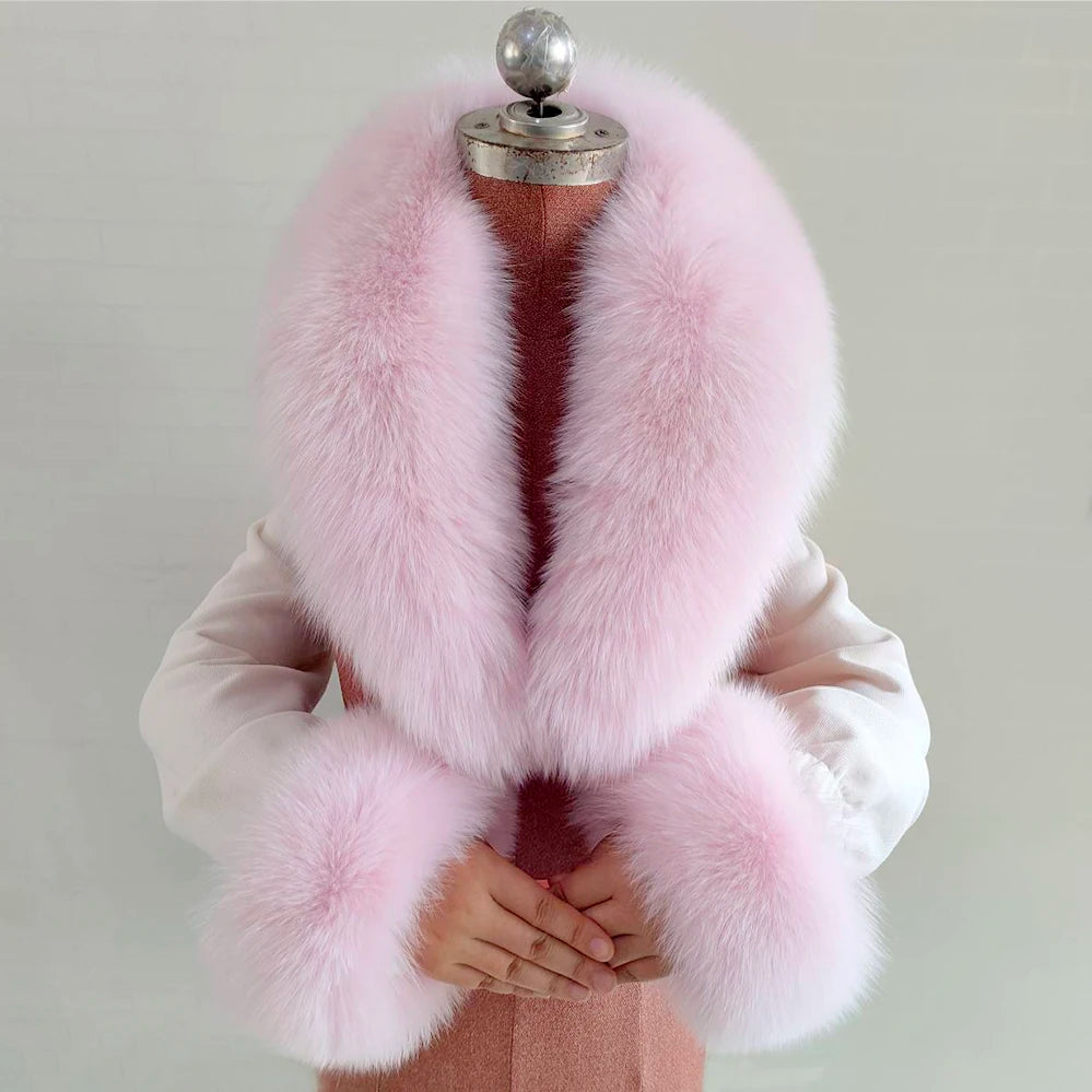 Fox Fur Solid Scarf And Cuff Set For Winter — Green | KIMLUD