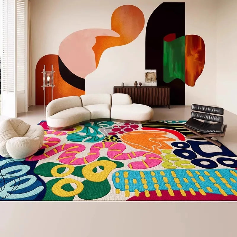 Polyester Area Rug Wilton-Inspired Machine-Woven Special-Shaped Abstract Dopamine Art — Multicolor | KIMLUD