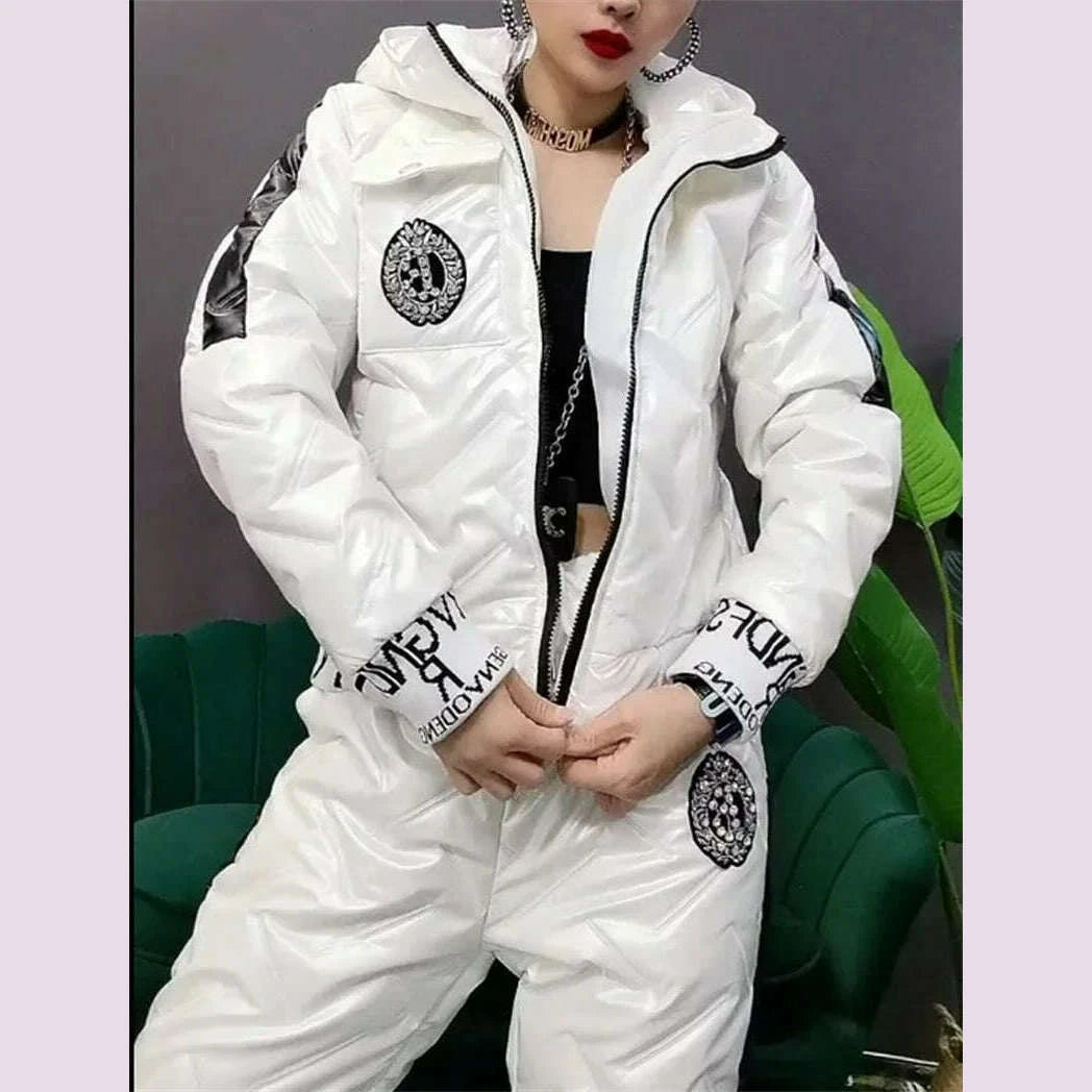 KIMLUD, Trend Down Cotton Two Piece Sets Winter Warm Casual Thick Crop Hooded Coat Women Windproof Snow Wear Puffy Jogger Pant Tracksuit, KIMLUD Womens Clothes