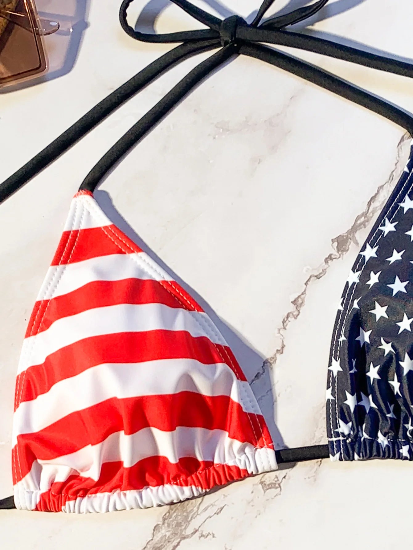 Flag Print Push Up Halter Bikini — Red White Blue | KIMLUD