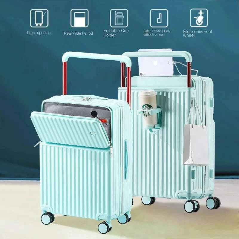 KIMLUD, Aluminum Framed Front Open Suitcase Carry-on Bag Wide Handle Luggage Multifunctional 20/28-inch Impact Resistant Travel Bag, KIMLUD Womens Clothes