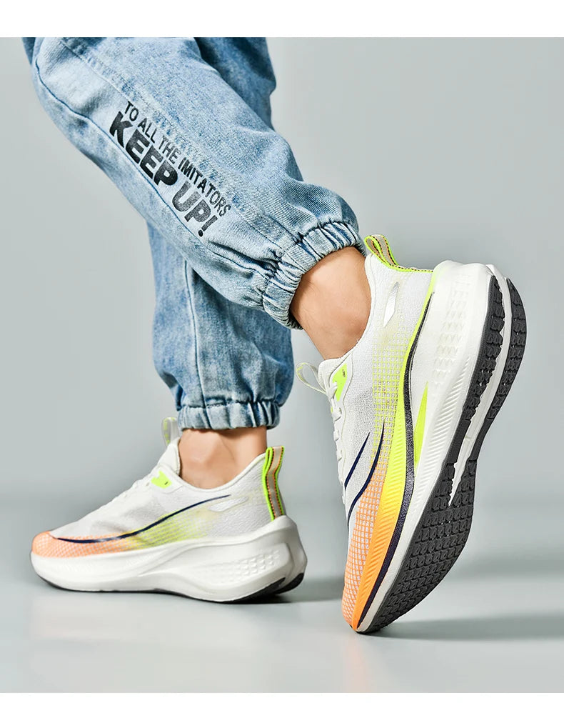 Fashion men's and women's sports running shoes casual breathable mesh surface carbon plate support wear-resistant rubber outsole