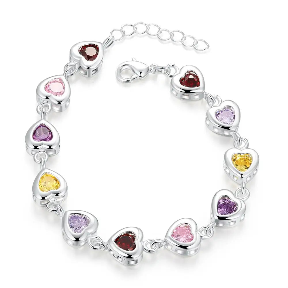 Crystal Bracelet Heart Chain Drop Crystals — Silver | KIMLUD
