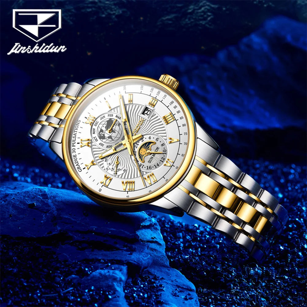 JSDUN Best Selling Fashion Trend Multifunction Watches for Men Stainless Steel Waterproof Luxury Automatic Mechanical Man Watch