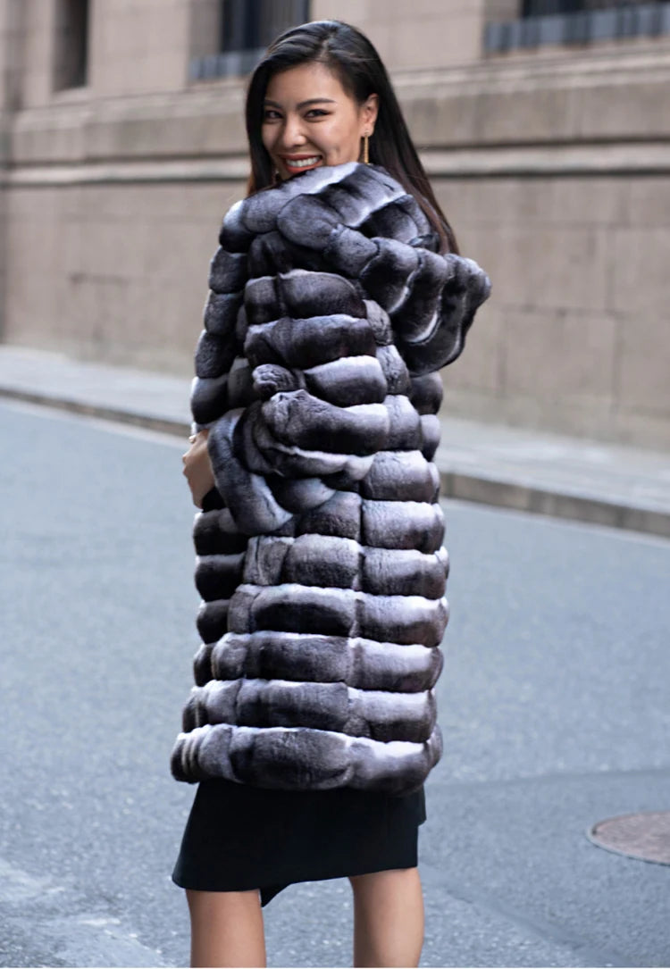Women's fur coat winter warm mink coat casual mid-length thick hooded trench coat