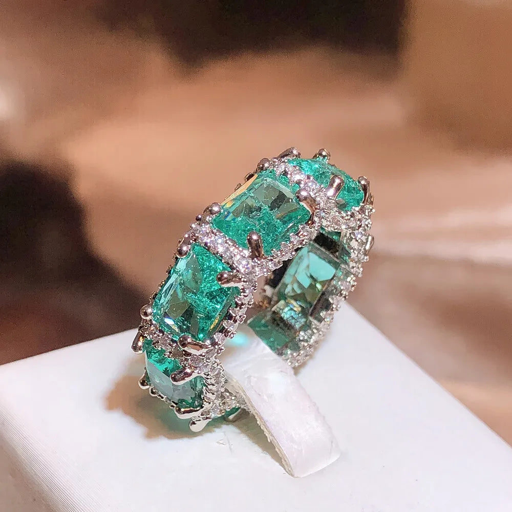 Sterling Silver Ring Paraiba Zircon Inlaid Aquamarine — Aquamarine | KIMLUD