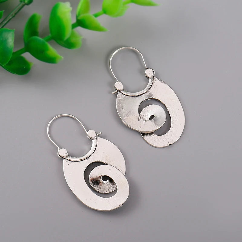 Hoop Earrings - Gypsy Curl Spiral - Zinc Alloy - Silver | KIMLUD