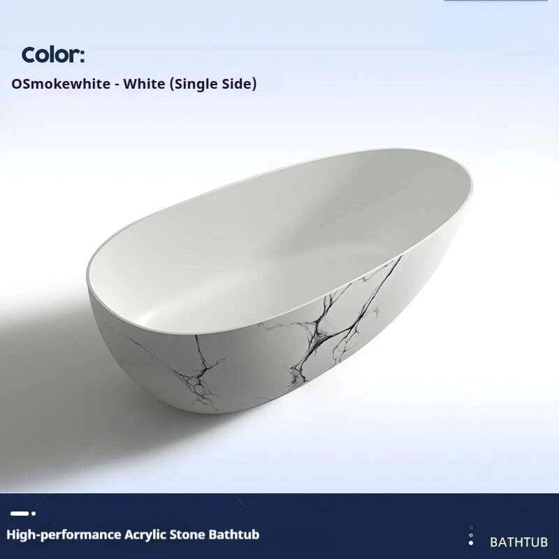 KIMLUD, Luxury marble-patterned freestanding bathtub, oval-shaped artificial stone soaking tub, suitable for hotels and villas., KIMLUD Womens Clothes
